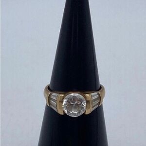 14K Yellow Gold Solitaire Cut White CZ Floating Ring